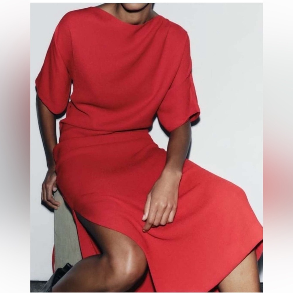 ZARA LONG BELTED DRESS - Picture 8 of 10